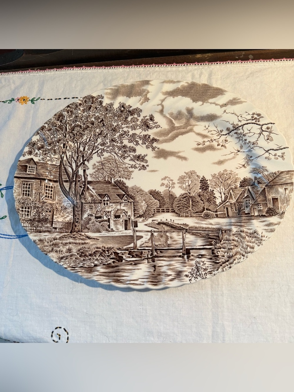 Vintage Johnson Brothers Cotswold Brown Oval Serving Platter